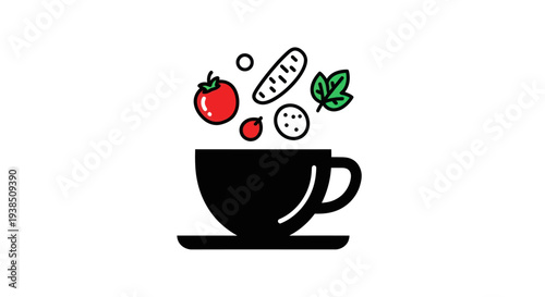 Vegetables falling into a cup illustration