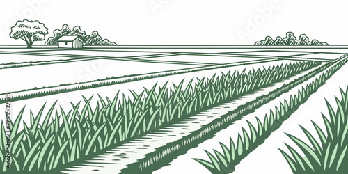 A serene landscape of rolling green hills under a clear blue sky. Vector