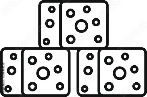 Stack of three outlined dice used for gambling, gaming, and luck concepts