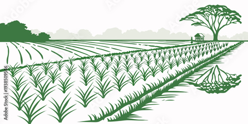 A serene landscape of a winding road through a lush, green forest. Vector