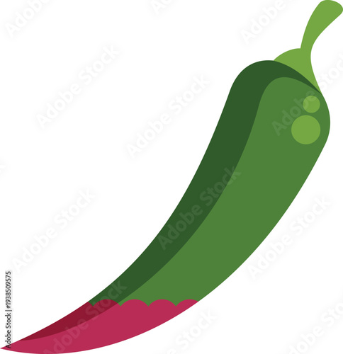 Green chili pepper with a red tip presenting a spicy and hot flavor concept
