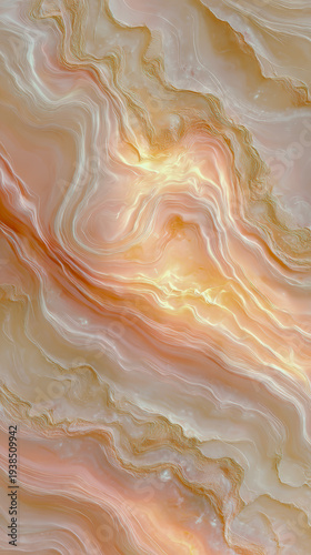 Abstract red and yellow wave pattern with shiny silk texture and gold light design on a liquid satin fabric wallpaper backdrop