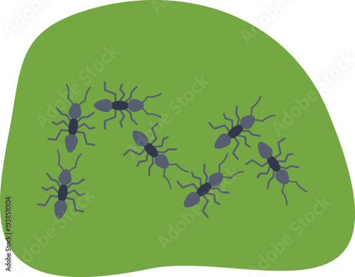 Ants arranging themselves to create the letter n on a vibrant green surface