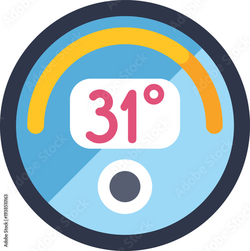 Smart thermostat icon showing high room temperature for climate control