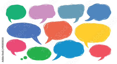 Set of 11 colorful hand-drawn grunge speech bubbles vector