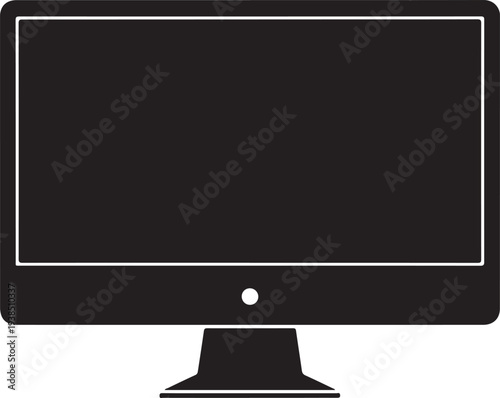 A black computer monitor on a white background