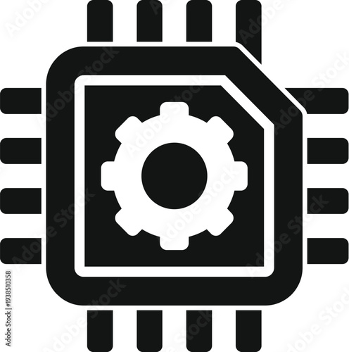 Microchip with a central gear representing processor settings and technological innovation