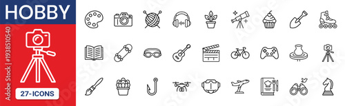 Hobby Outline Icon Collection Pottery Sewing Piano Violin Film