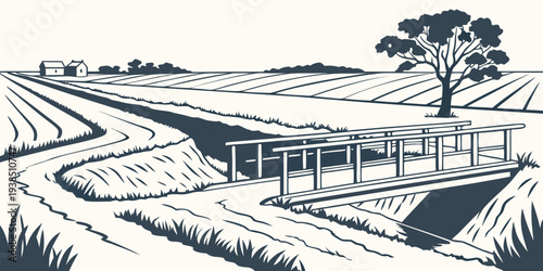 A serene countryside scene with a winding road and lush greenery Vector