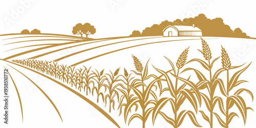 A serene landscape of a field with a distant mountain range under a clear sky. Vector