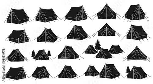 Collection of Diverse Tent Silhouettes for Camping and Outdoor Adventures