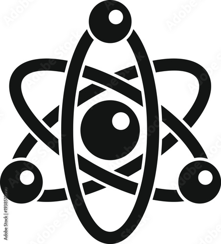 Atom icon displaying electrons orbiting a nucleus, symbolizing scientific discoveries and energy