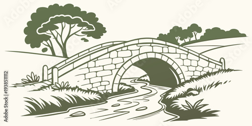 A serene landscape with a tree, a river, and a small island in the distance Vector