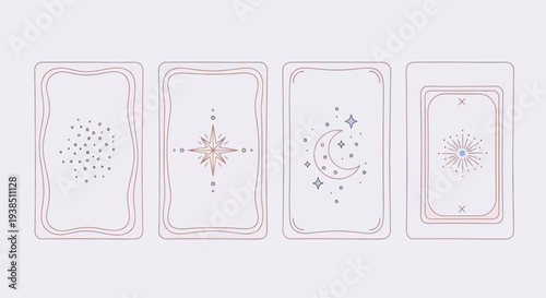 Mystic Tarot Cards Backs with Celestial Symbols and Rose Gold Border
