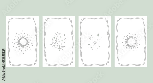 Celestial Tarot Card Backs - Sun, Moon, Stars Outline Design