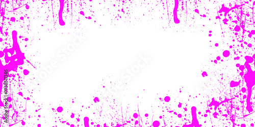 Vibrant pink paint splatter frame on black background for artistic social media post and edgy urban grunge design layout