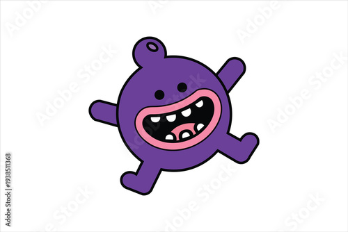 Purple cartoon character running with big smile flat design isolated on white background