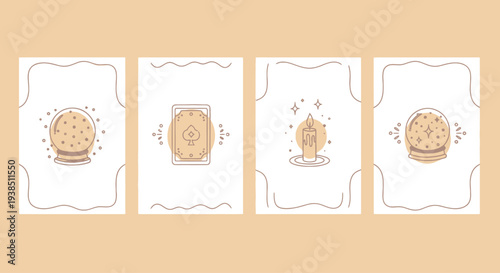 Fortune Telling Symbols: Crystal Ball, Candle, Ace of Spades Cards