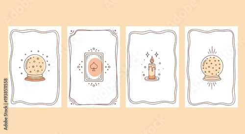 Esoteric Oracle Cards with Crystal Ball, Candle, and Rune Symbol