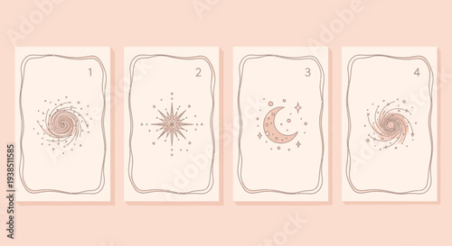 Esoteric Tarot Cards with Celestial Symbols, Moon and Stars