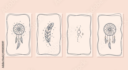 Bohemian Dreamcatchers and Feather Art Cards