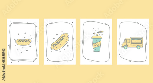 Street Food Collection: Hot Dogs, Soda, and Food Truck Icons