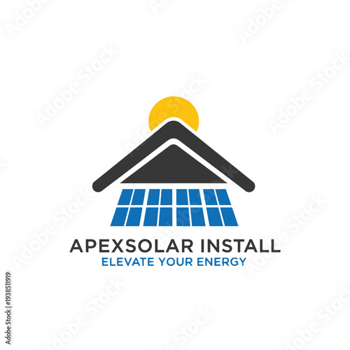 House roof with solar panel logo for renewable energy and sun power systems ApexSolar Install