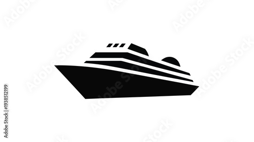 Luxury cruise ship icon representing ocean travel, maritime tourism, passenger liner transportation, sea vacation and nautical transport