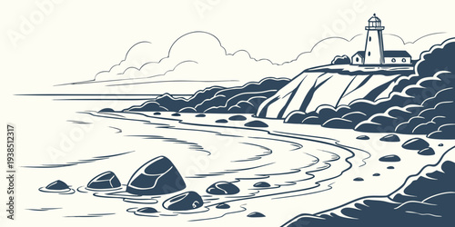 A serene beach scene with a lone figure walking along the shore at sunset Vector