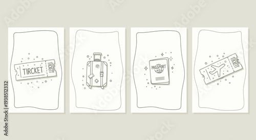 Travel Icons: Passport, Luggage, Tickets - Hand Drawn Sketch Style