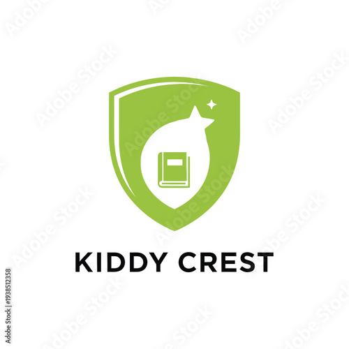 Shield and book icon logo for childcare education or elementary school branding Kiddy Crest
