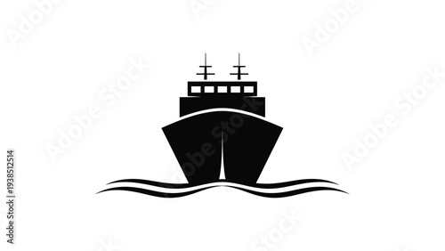 Cargo ship sailing on sea icon representing maritime transport, shipping industry, ocean freight delivery and global logistics concept