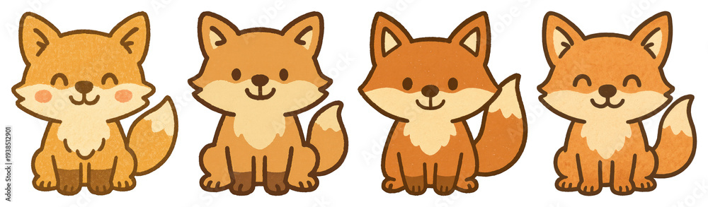 Fototapeta premium PNG Cute cartoon fox illustrations, element set on transparent background