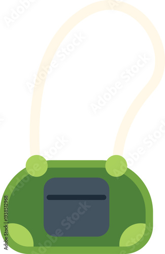 Green handbag with shoulder strap flat vector drawing