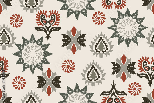 Scandinavian Folk Floral Seamless Pattern in Retro.Nordic Folk Art Floral Ornament Seamless Background.Vintage Botanical Folk Pattern Design.Traditional Folk Motif Decorative Background.