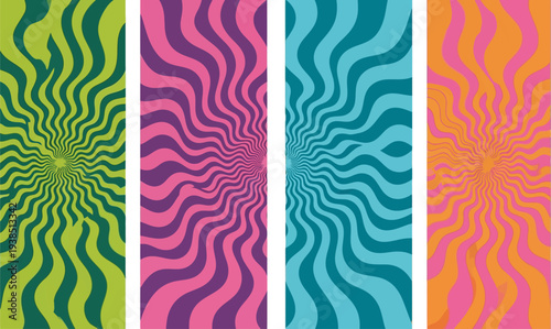 Vibrant psychedelic patterns in green pink blue and orange colors