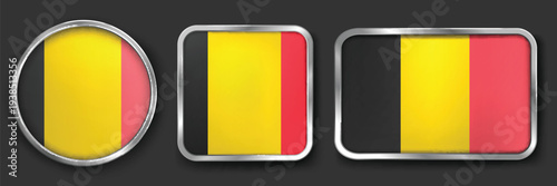 BELGIUM Metallic Flag Collection, Circular, Square and Rectangular BELGIUM Flag Badges Set