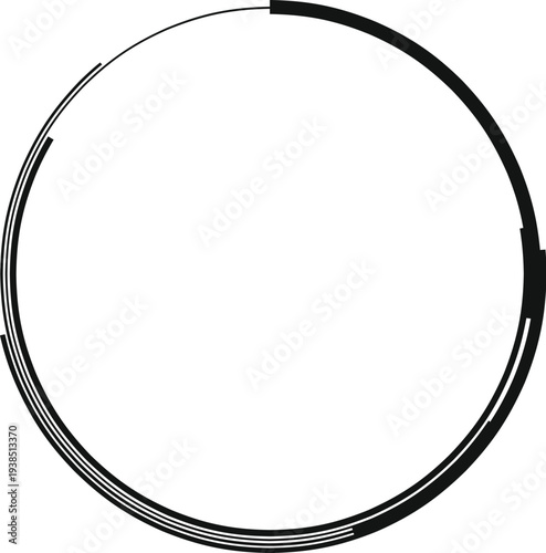 Stylized geometric round shape with fragmented lines on white background