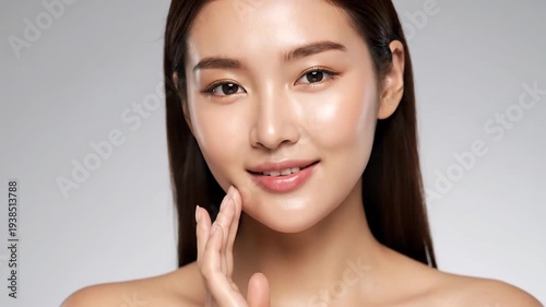 Beautiful Asian Woman Posing with Healthy Glowing Skin and Bright Smile