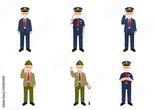 Set of cute war veteran mascot designs illustration.