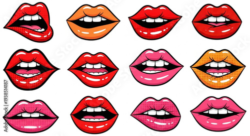Collection of Diverse and Expressive Lips in Various Colors.