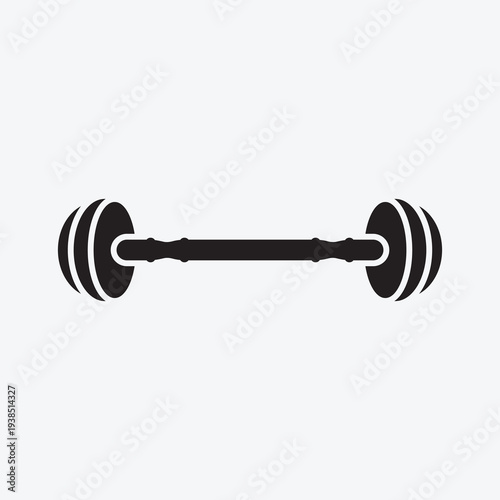 A simple black barbbell icon on a white background gym equipment