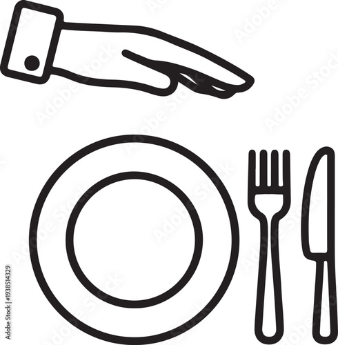 Table setting with plate fork knife and serving hand