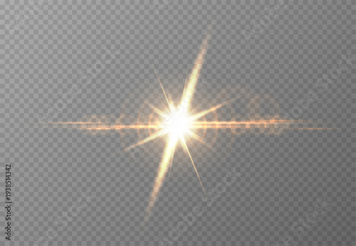 Sun light lens flare overlay isolated on transparent background. Glow translucent sunlight special lens flare vector light effect. Blur flash rays spotlight. Abstract realistic star burst with spark