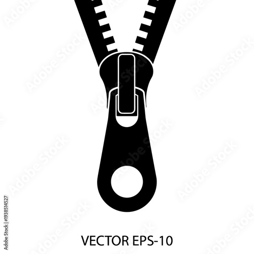 Black zipper puller silhouette isolated on a white background with bold vector design and copy space
