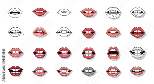 Collection of Diverse Lips Expressing Various Emotions and Actions.