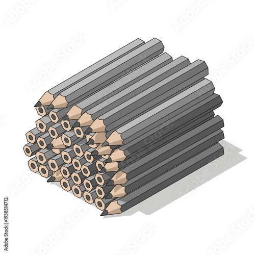Illustration of a neatly stacked bundle of sketch pencils isolated on a white background, showcasing detailed shading and geometric arrangement