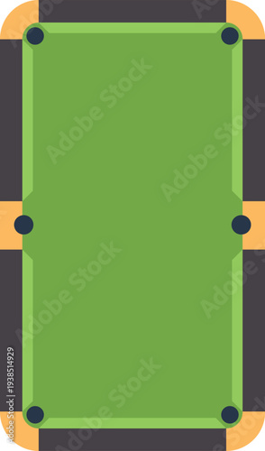 Empty pool table with green felt and pockets, ready for a game