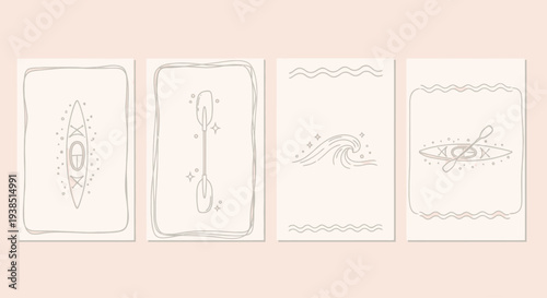 Minimalist Kayak and Paddle Line Art Set