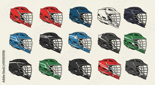 Collection of Diverse Lacrosse Helmets in Various Colors.